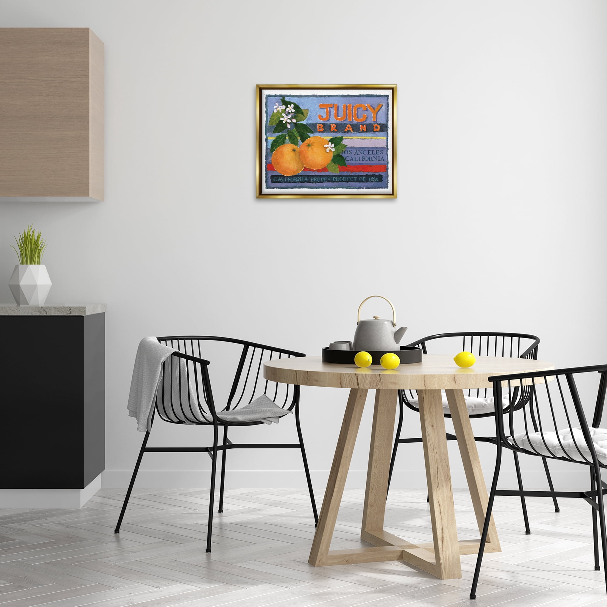 Stupell Industries Juicy Brand Oranges Food & Beverage Painting Gold Floater Framed Art Print Wall Art, 21 x 17