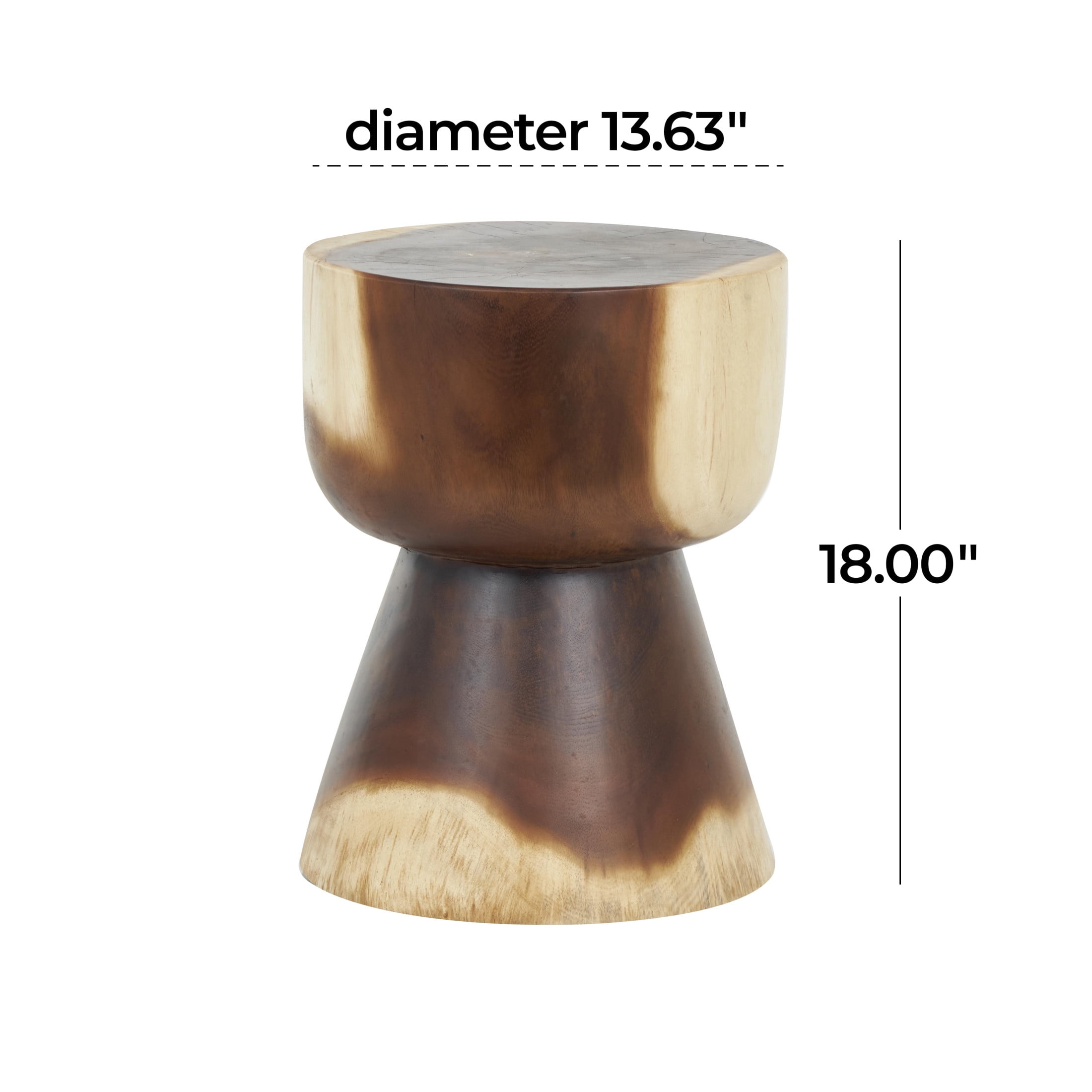 DecMode 14" x 18" Brown Wood Handmade Hourglass Accent Table with Natural Wood Grain, 1-Piece