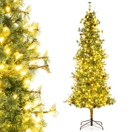 Gymax 8 FT Pre-Lit Artificial Christmas Tree Cashmere Xmas Tree w/ 702 Pine Needles