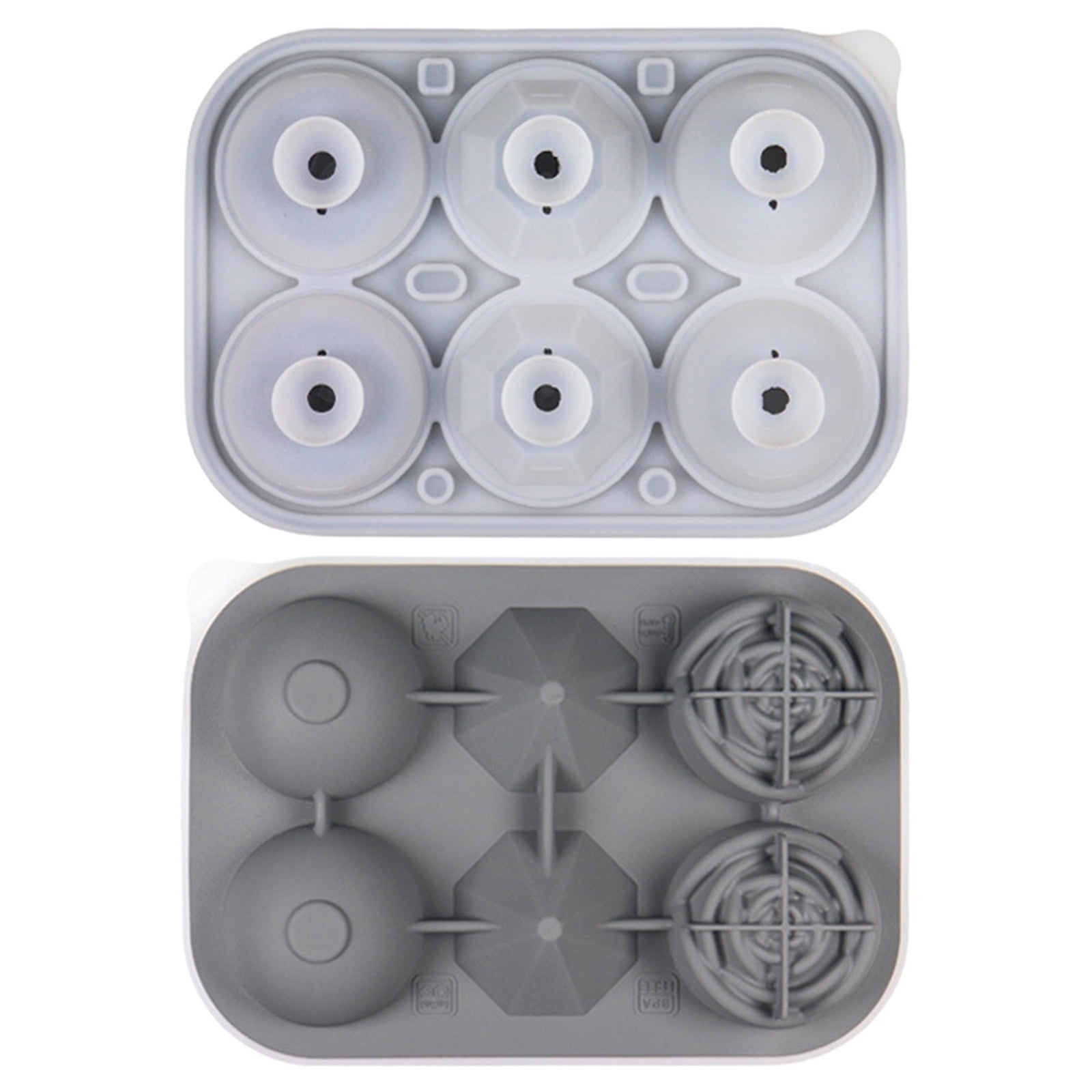 Ice Cube Tray, 6 Cavity Silicone Ice Cube Tray with Lid, 2.6 inch Rose & Sphere Shaped Ice Cube Trays with Covers, Easy Release Ice Ball Maker, Whiskey Ice Ball & Rose Mold for Home Bar, Coffee,Grey