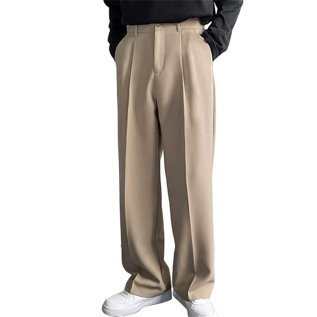 WTXUE Trousers Formal Suit With Slanted Pockets Straight Tube Loose Fitting Solid Color Comfortable Suit Pants Loose for Men M