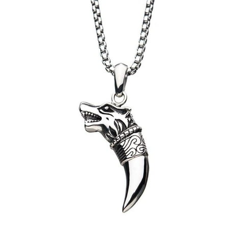 - Inox SSP20660NK1 24 in. Mens Stainless Steel Wolf Horn Tribal Amulet Pendant with Bold Box Chain
