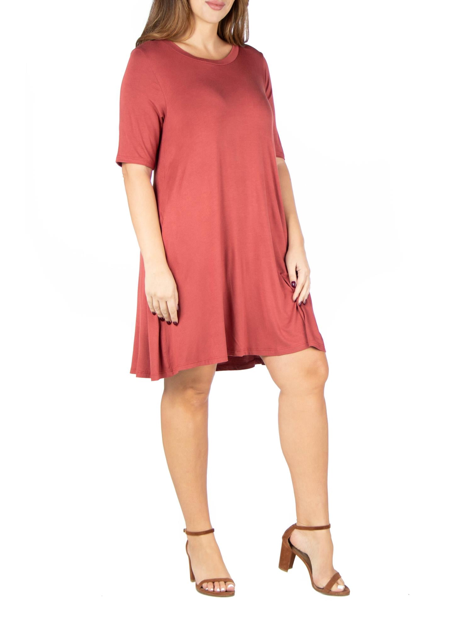 24seven Comfort Apparel Plus Size Knee Length Pocket T Shirt Dress