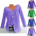 thumbnail image 4 of qucoqpe Womens Plus Size Tops Fashion Ruched Solid V-Neck Long Sleeve Tunic T Shirts for Women Casual Loose Fit Pullover Blouse Tops, 4 of 4