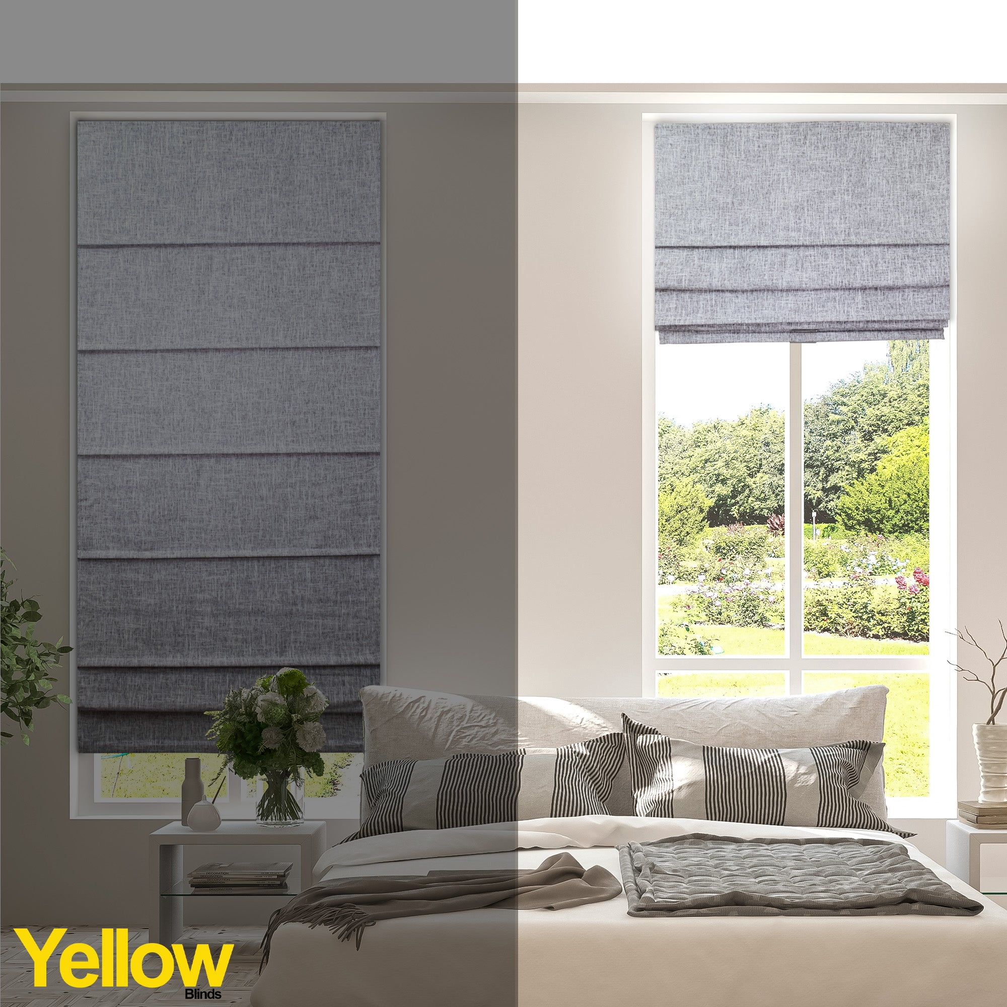 Yellow Blinds Cordless Blackout Roman Shade, Lexington Gainsboro - 48"W X 72"H