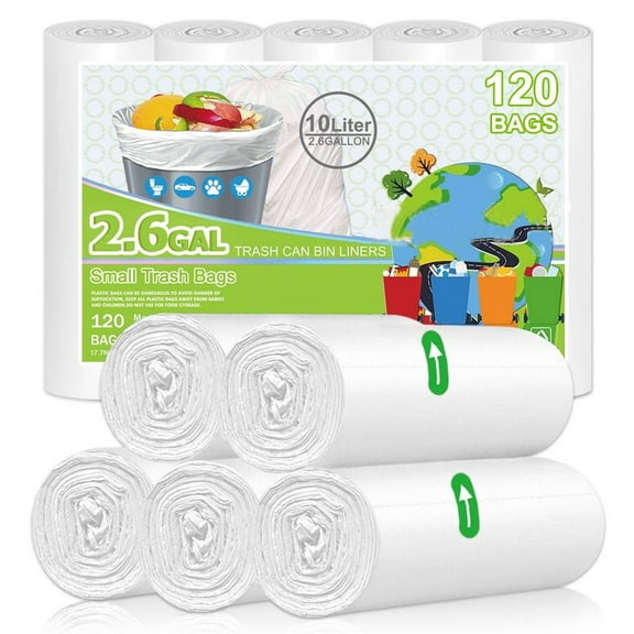 OKKEAI 2.6 Gallon Small Garbage Bags ,120per pack  ,for Bathroom Bedroom Office ,White.