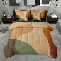 Manfei Vintage Geometric Aesthetic 7-Piece Twin Bedding Sets,Minimalist Art Bedding Comforter Set,Green Brown Sheet Sets For Children,Microfiber Bedroom Decor Reversible