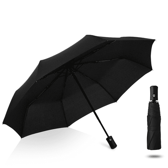 Wind and Tear Resistant Compact Rain Umbrella Compact Travel Size Umbrella for Rain, Black