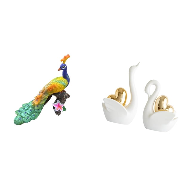 Estatua del pavo real,Estatua de pavo real,adorno de escritorio creativo y divertido,Escultura decorativa de pavo real para decoración del hogar,estatua de cisne,Estatuas y figuras de cisnes