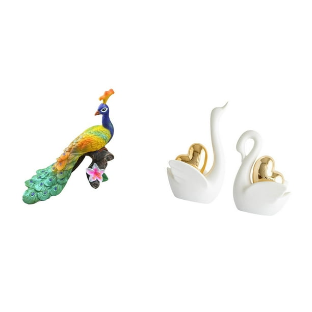 Estatua del pavo real,Estatua de pavo real,adorno de escritorio creativo y divertido,Escultura decorativa de pavo real para decoración del hogar,estatua de cisne,Estatuas y figuras de cisnes