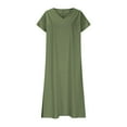 thumbnail image 6 of Summer Dresses Women's Summer Wrap Maxi Dress Casual Boho Floral V Neck Short Sleeve Ruffle Hem Split Beach Long Dresses Army Green, 6 of 6