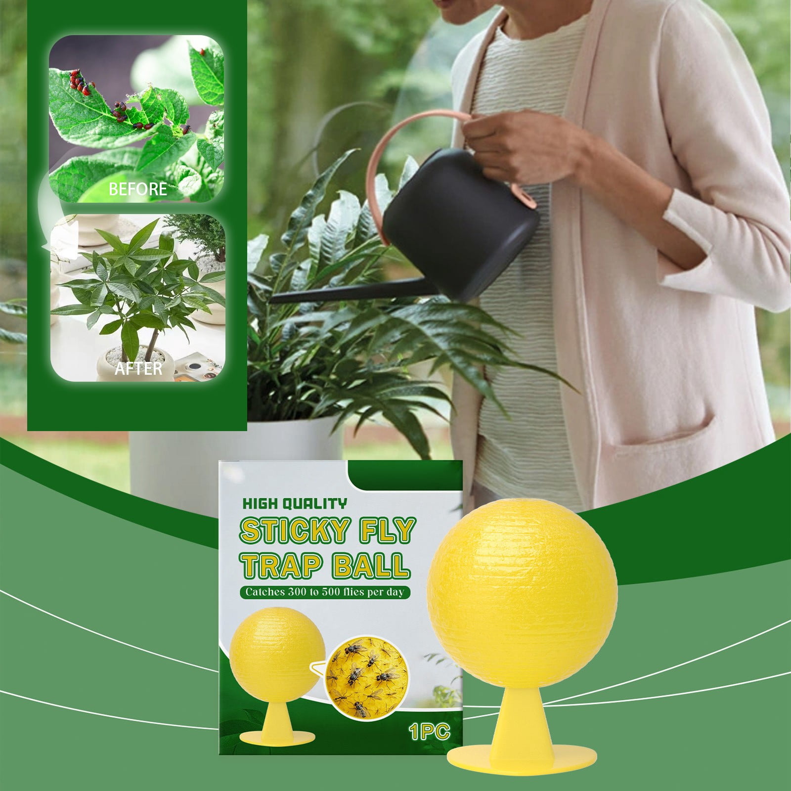 MoonSpry Sticky Fly Trap Ball - Effective Sticky Insect Catcher with Strong Adhesion for Indoor Outdoor Use, Home Patio Garden Kitchen - Yellow Fly Trapper with Stand for Flying Insects