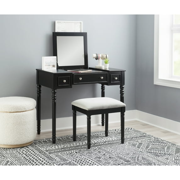 Linon Findley 3-Piece Vanity Set, Black