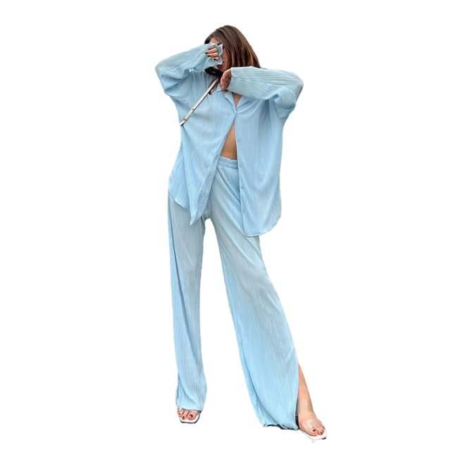 Txlixc Traje de pijama para mujeres, chaqueta de manga larga con solapa + pantalones Txlixc moda