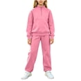 thumbnail image 3 of LWFFDAW Girls 2 Piece Set Fall Long Sleeve Quarter Zip Mock Neck Sweatshirt and Wide Leg Pants Loose Comfy Sweatsuit Sets, 3 of 8