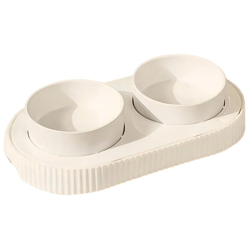 Yiran White Ceramic Heated Double Bowl for Cats & Dogs