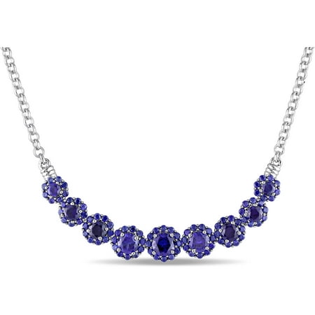 Tangelo 4-1/2 Carat T.G.W. Created Blue Sapphire Sterling Silver Multi-Flower Fashion Necklace, 17