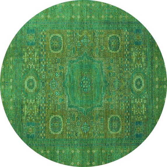 Ahgly Company Machine Washable Indoor Round Abstract Turquoise Blue Modern Area Rugs, 7' Round