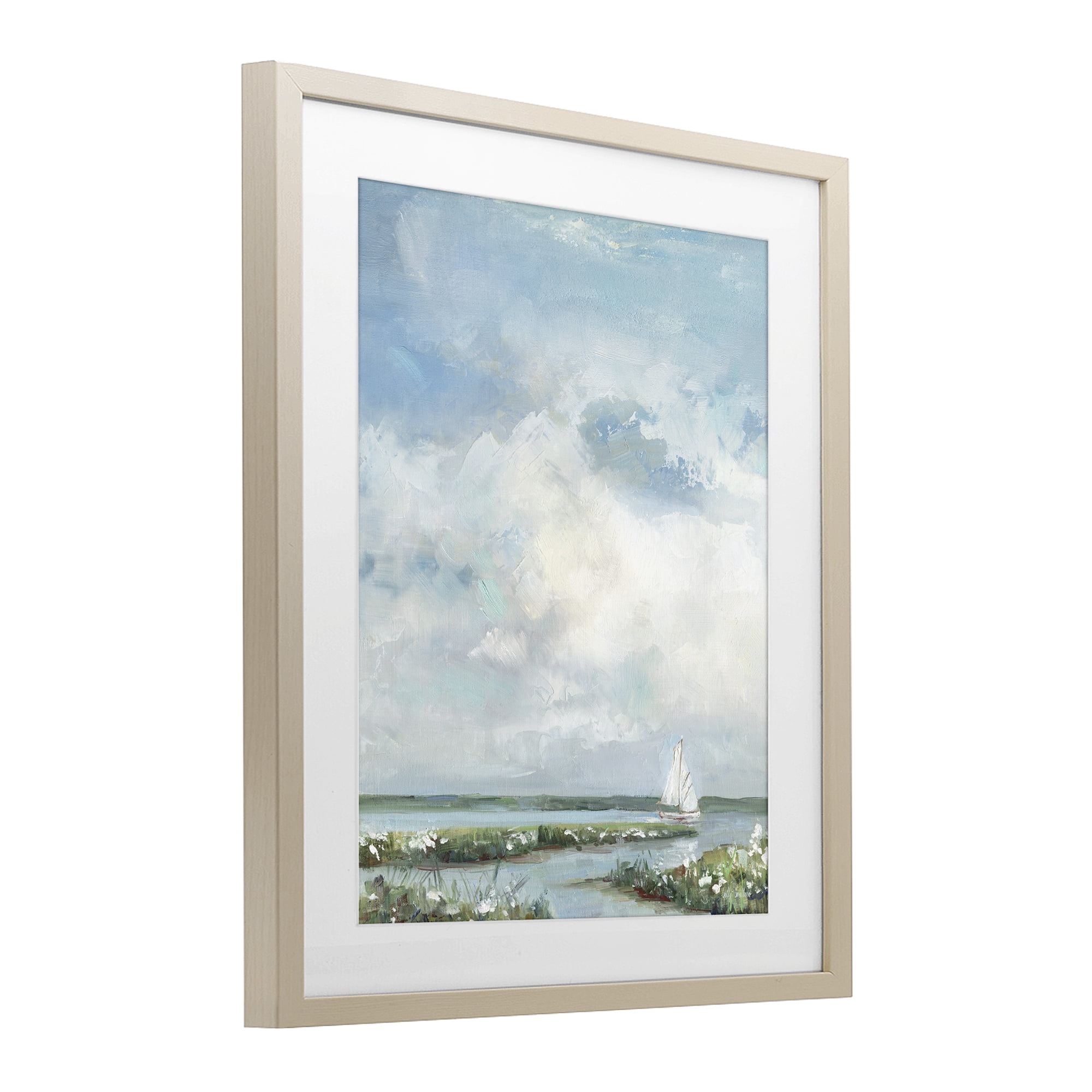 Stupell Industries Sailboat On Summer Marsh Birch Framed Print Under Glass, design by Sally Swatland