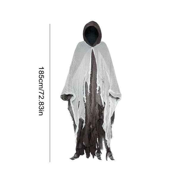 Capa Fantasma Con Capucha Para Halloween - Disfraz Espeluznante Para Adultos Y Mujeres - Parca Andrajosa De Malla Negra Y Gris - Disfraces De Novia Fantasma, Esqueleto O Carnaval - Tallas Variadas