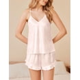 thumbnail image 2 of Ekouaer Satin Pajama Set for Women 2 Piece Camisole Top and Shorts Silk Lingerie with Ruffle Floral Nightwear, 2 of 6