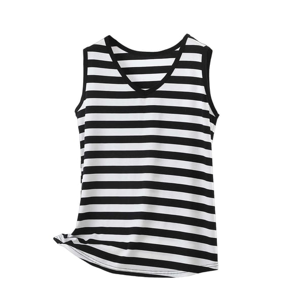 Jalioing Striped Tank Tops Womens Casual Comfy V Neck Sleeveless Summer Shirts Fashion Loose Plus Size Basic Blouses