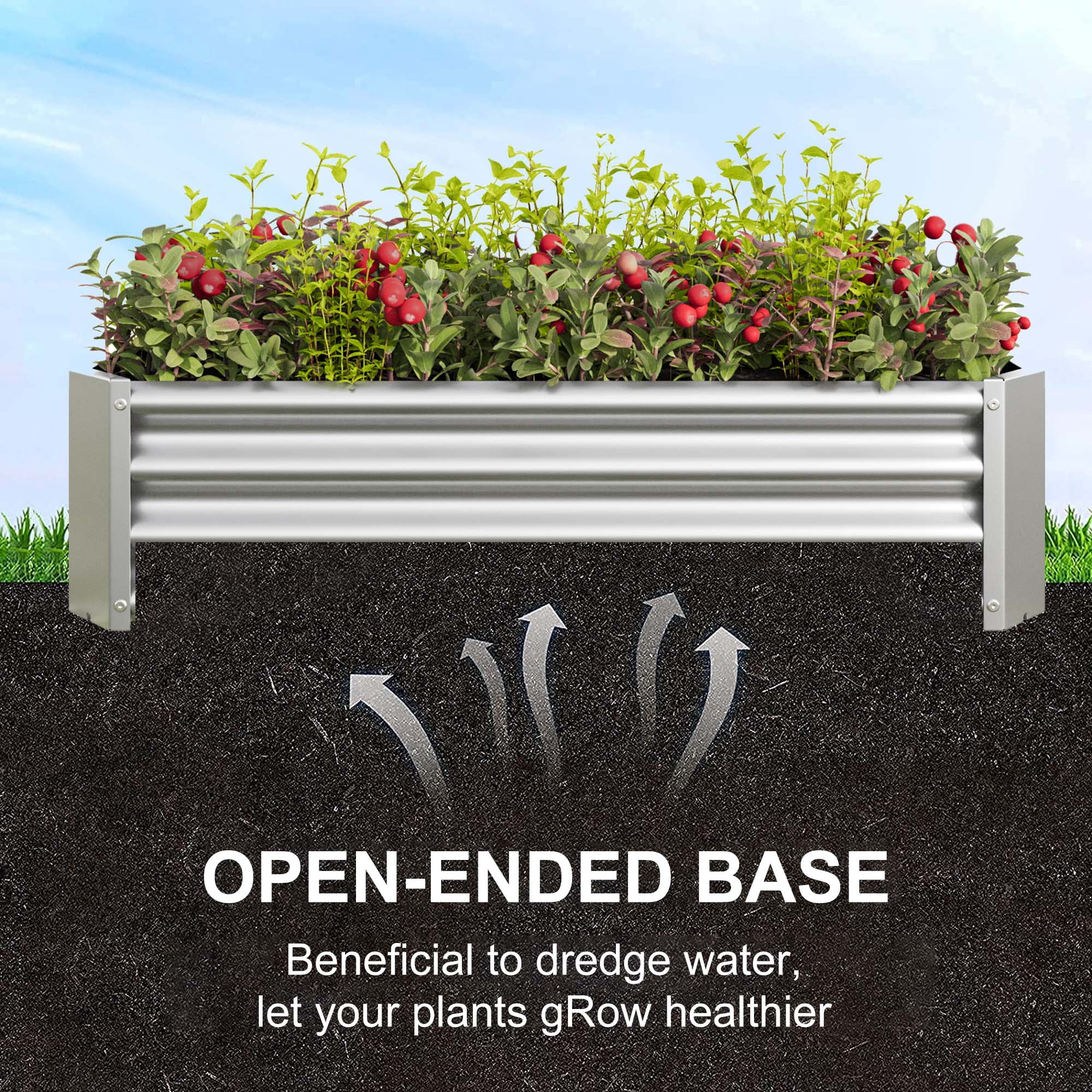 Aukfa Raised Garden Bed Kit - Garden Outdoor Planter Box for Vegetables - 4 ft x 2 ft - Silver