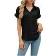 thumbnail image 2 of Wyongtao Women's Short Sleeve Shirts V Neck Collared Button Down Shirt Chiffon Tops with Pockets,Black L, 2 of 4