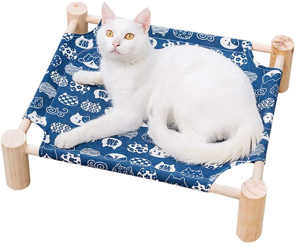Summer Breathable Detachable Raised Cat Kitty Puppy Nest Hammock Lounge Bed Replaceable Cloth Breathable Material Portable Elevated Pet Cot Bed Replaceable Cloth for Cat Dog Canvas Washable 