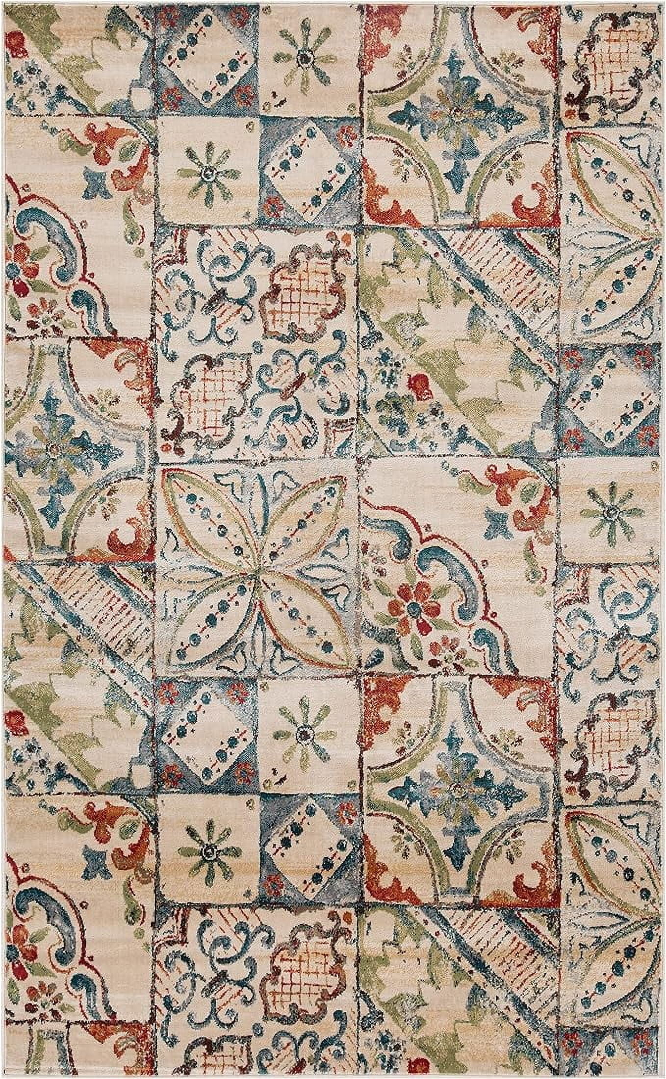 Superior Vanessa Rustic Patchwork Indoor Area Rug, 5' x 8', Teal