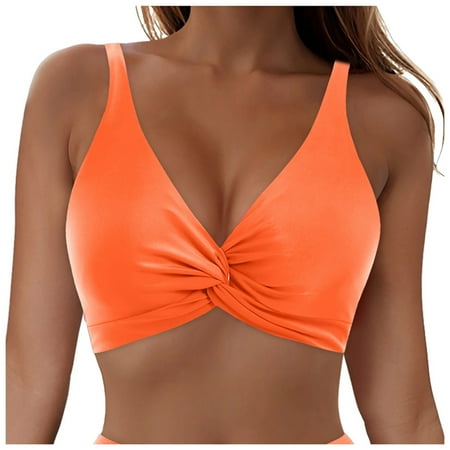 vigerkar Bikini Tops for Women Push Up Swimsuit Top Lace Up Padded Bathing Suit Tops Twist Bikini Top Only Orange  S