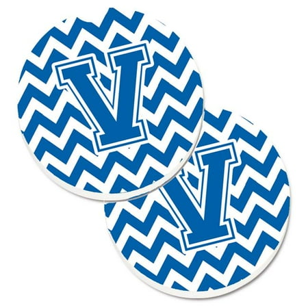 

Letter V Chevron Blue & White Set of 2 Cup Holder Car Coaster