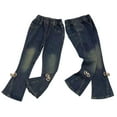 thumbnail image 2 of HAOTAGS Leg Denim Jeans For Girls, Straight Bowknot Decoration Loose Casual Fall Pants Navy 5 T, 2 of 3