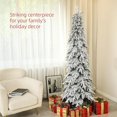thumbnail image 3 of HOMCOM 7ft Tall Pencil Christmas Tree, Artificial Flocked Xmas Tree with 800 Branch Tips, Auto Open, Steel Base, for Home Office Holiday Décor, Green, 3 of 8