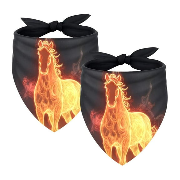 PhooArto Fire Flaming Running Horse Dog Bandanas, 2 Pack Soft Washable Pet Scarf Triangle for Large Dogs Puppies and Cats