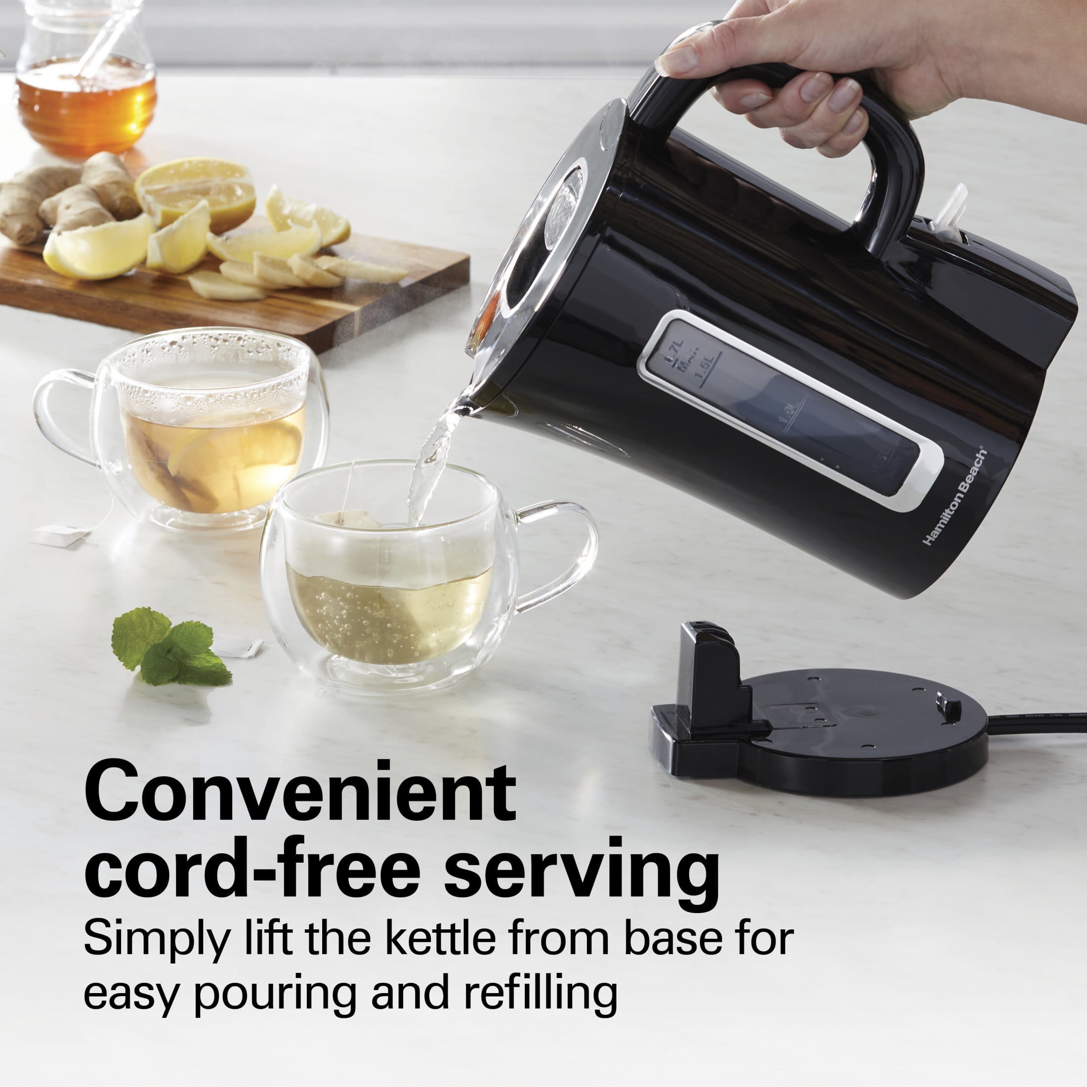Hamilton Beach Electric Kettle, Tea & Water Kettle, 1.7L, Black