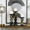 thumbnail image 2 of DecMode 3 Candle Black Wood Handmade Bubble Inspired Matte Candle Holder with Beaded Garland Accent, Set of 3, 2 of 7
