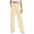 thumbnail image 3 of ZVAVZ Girls Cargo Sweatpants with Pockets Teen Elastic Waistband Wide Leg Pants Baggy Causal Kids High Waisted Pants Beige,5-6 Years, 3 of 7