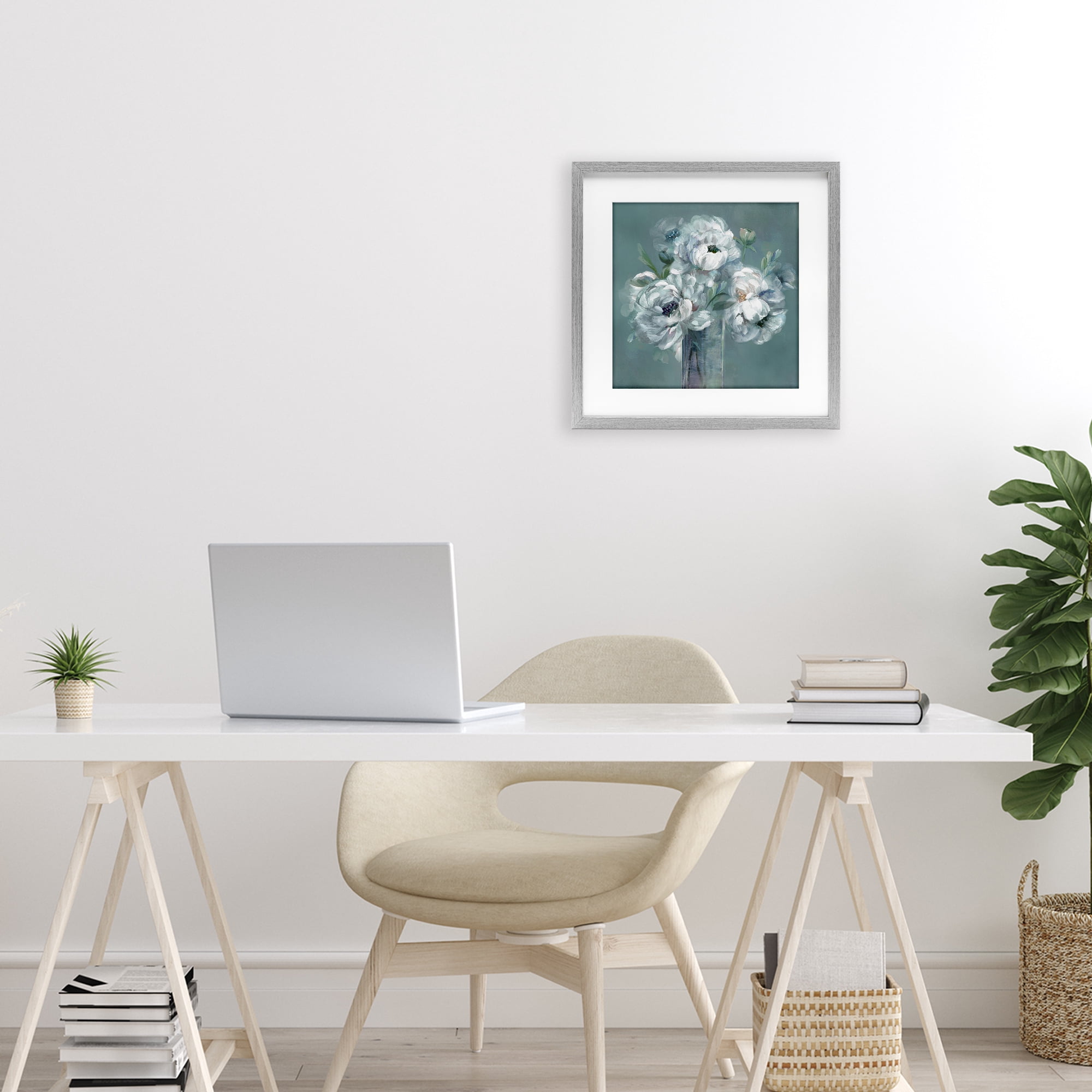 Stupell Industries White Peony Impression in Vase Gray Framed Print Under Glass, design by Nan