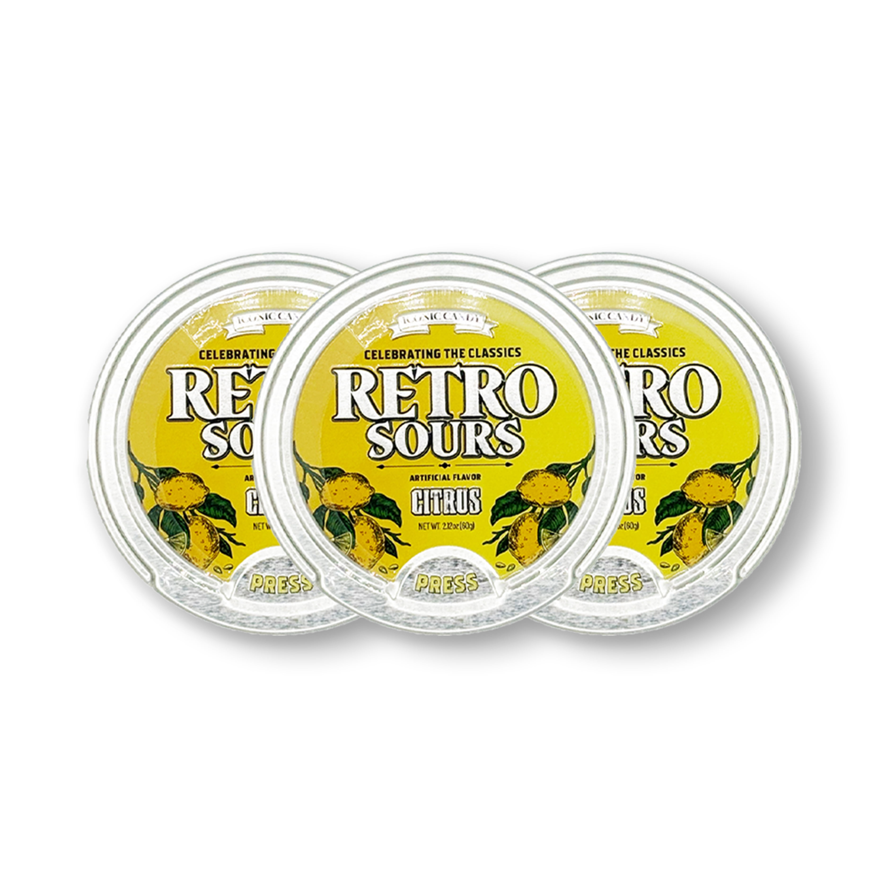 Retro Sours Citrus Lemon Candy 3-Pack – Nostalgic Hard Candy Tins, Mouth-Puckering Sour Drops, Tangy Lemon Treats for Parties, Stocking Stuffers, Buffets
