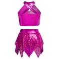 thumbnail image 3 of YiZYiF 2Pcs Girls Metallic Shiny Sequin Crop Top with Skirt for Jazz Latin Ballroom Dance Outfit Set Hot Pink 6, 3 of 7
