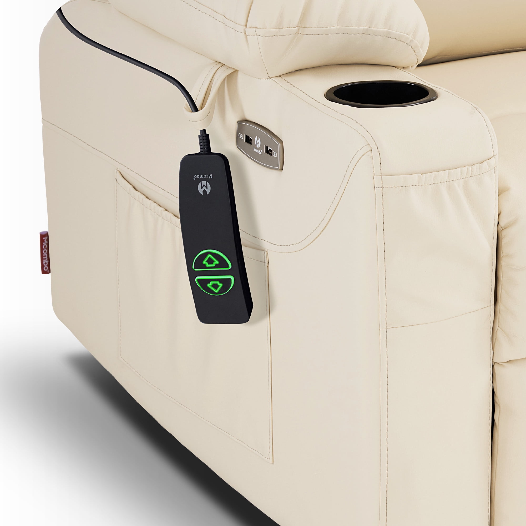 MCombo Power Lift Recliner Chair with Extended Footrest for Elderly, Faux Leather(Cream White)