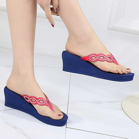 

Gnogobi Women Rhinestone Slope Heel Open Toe Slippers Clip-Toe Shoes Comfy Sandals Casual Comfortable Beach Sandals Flip Flop Shoes Platform Sandals On Clearance