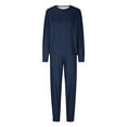 thumbnail image 2 of Family Pajamas Matching Sets Christmas Pjs Set Solid Color Long Sleeve Shirt and Pant Loungewear Sleepwear (Kid:3Y, Navy), 2 of 5