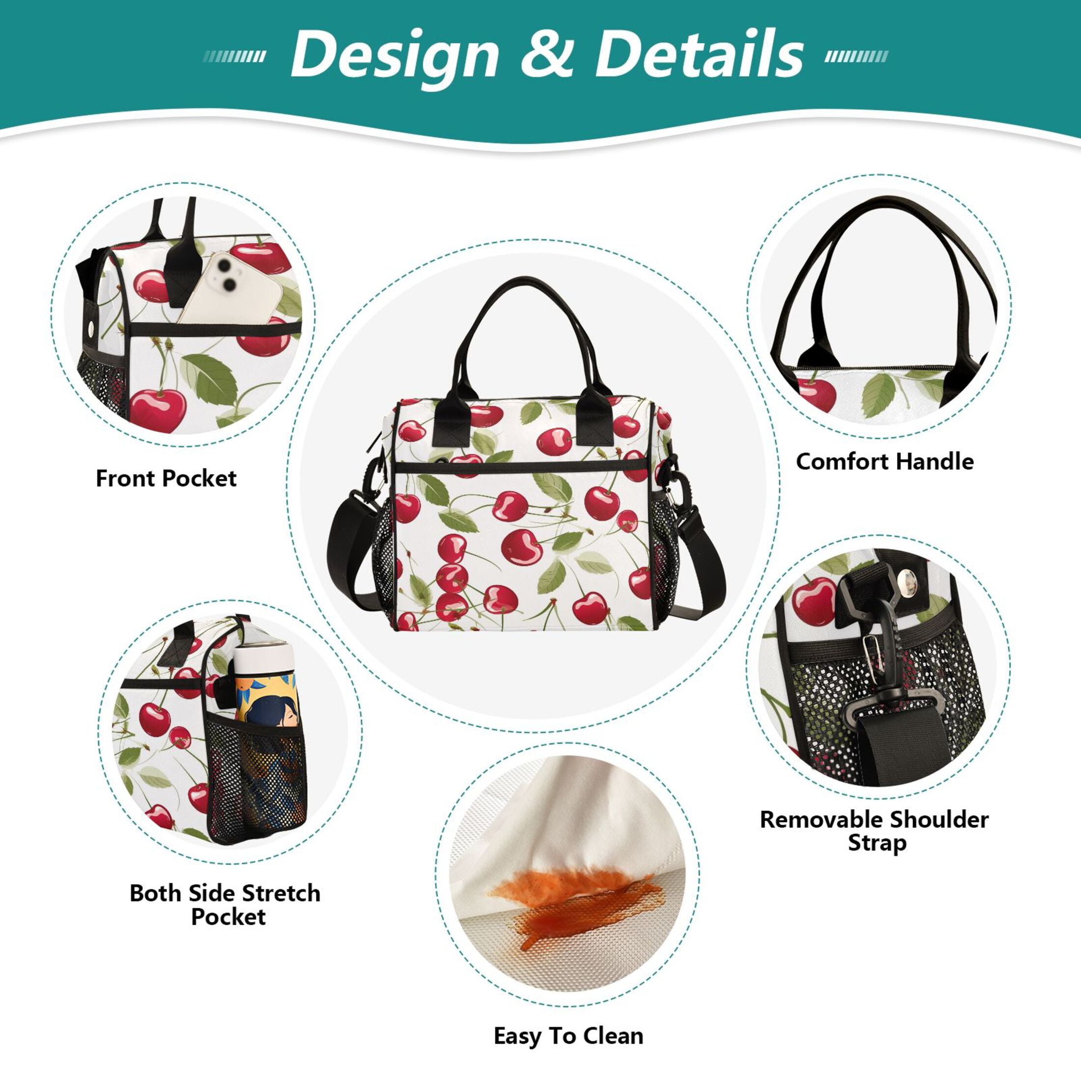 Beautiful Cherry Fruits Lunch Bag Insulated Lunch Box Leakproof Reusable Cooler Tote Adjustable Shoulder Strap for Men Women 12L