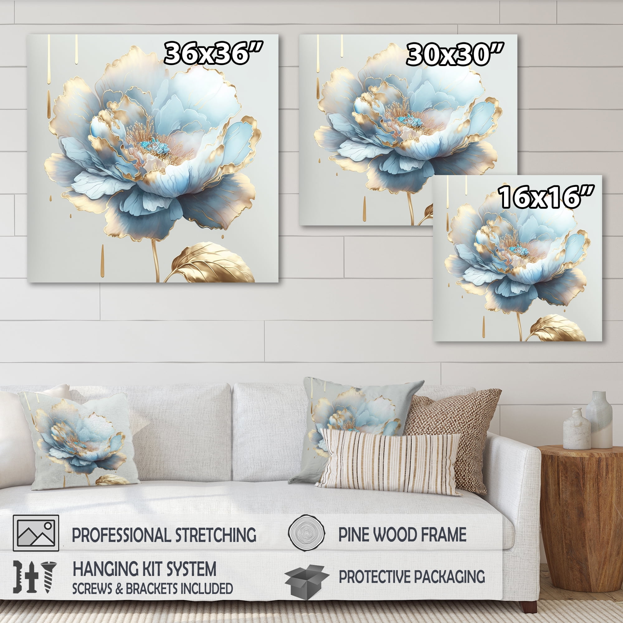 Designart Chic Blue Blooming Flower II Canvas Wall Art