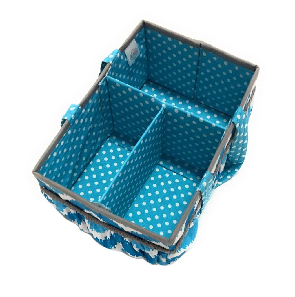 Bacati - Mix N Match Ikat Chevron/Dots Nursery Storage Caddy, Aqua/Turquoise/Gray