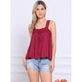 thumbnail image 4 of DARING DIVA Women's Square Neck Sleeveless Panel Lace Ruffles Tank Tops M Dark Red, 4 of 6