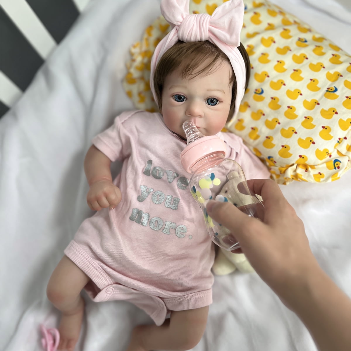 MYREBABY 17 Inch Realistic Reborn Baby Girl, Real Life Baby Dolls with Soft Weighted Body Wearing Pink Clothes , Real Baby Reborn Gift Set for Kids Age 3+