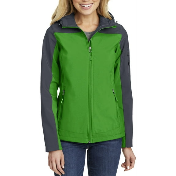 Just Blanks Ladies Hooded Core Soft Shell Jacket, Vine Green/ Battleship Grey, 4XL